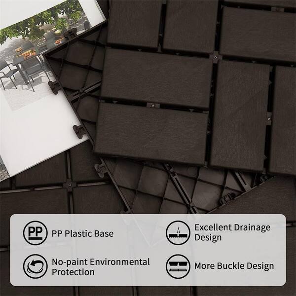 cadeninc 12 in. x 12 in. Gray Square 4 Slat Plastic Outdoor Flooring Tiles (Set of 44 Tiles)