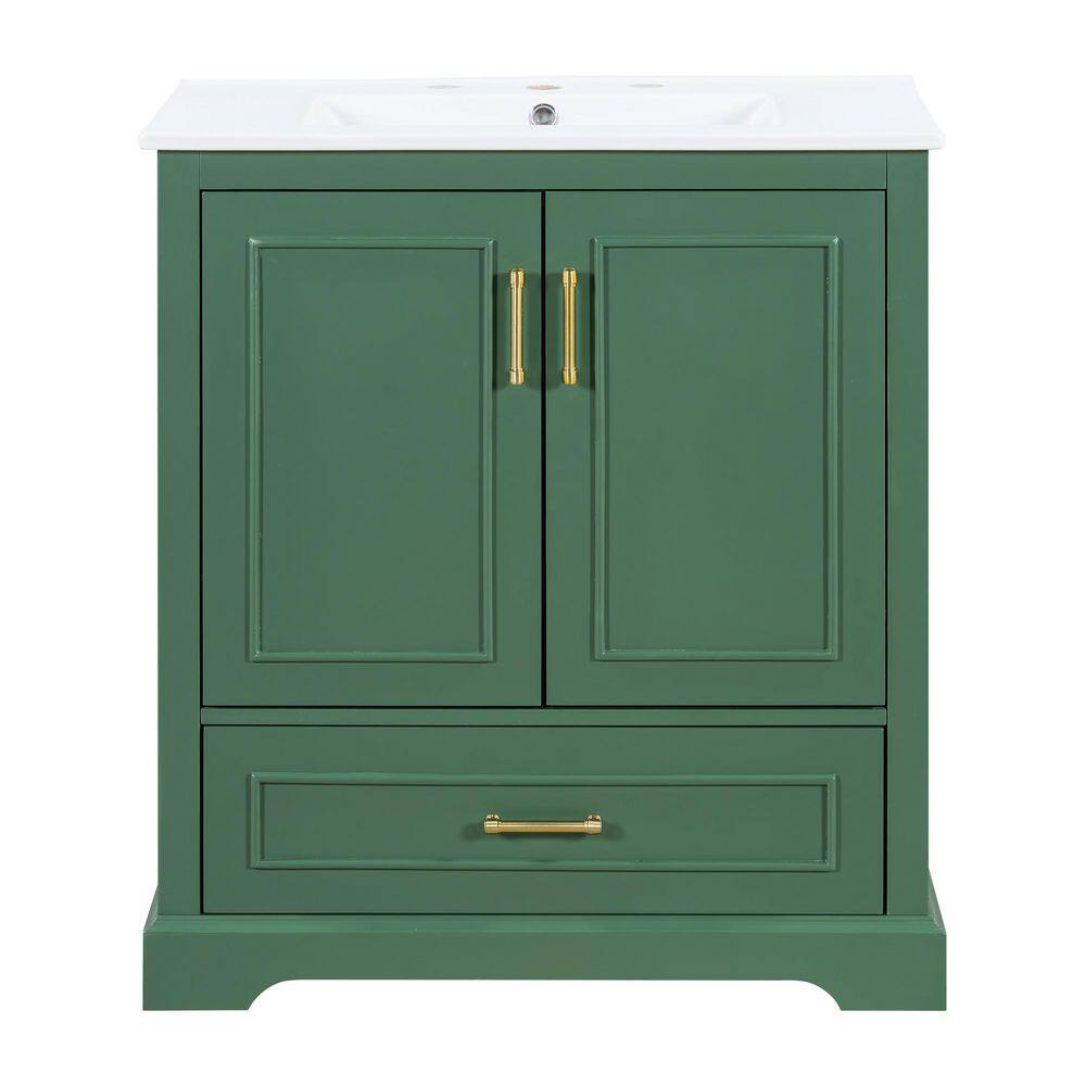30 in. Freestanding Green Bath Vanity with White Ceramic Top and Drawer and Door Bathroom Storage Cabinet Unassembled price history on PriceWatchPro