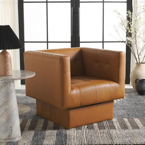 SAFAVIEH Hamlet Caramel PU Tufting Upholstered Side Chair