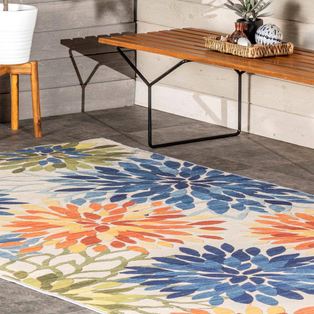 Rosana Multicolor Floral Washable Synthetic Area Rug 3' x 5'