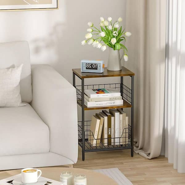 Rustic Brown 15.7 in. x 25 in. Metal Freestanding Magazine Rack