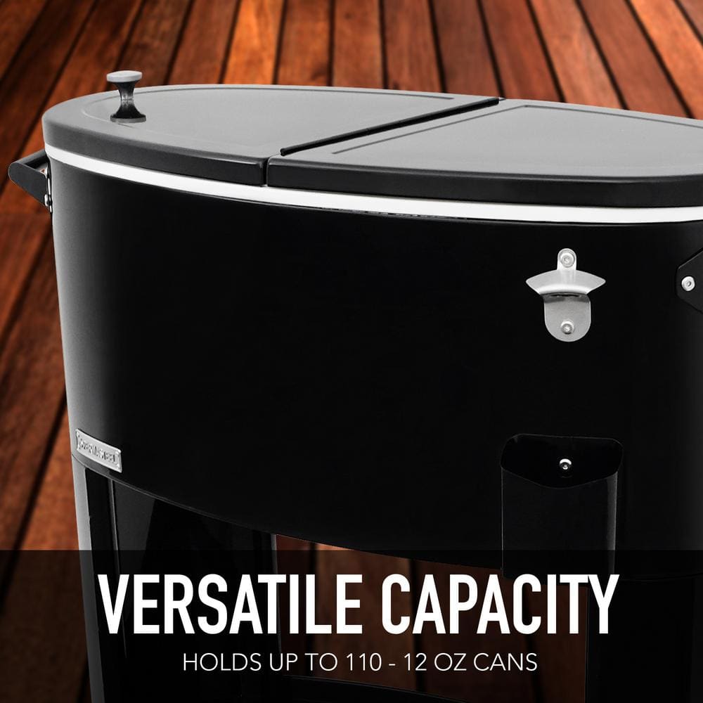 Black Powder Coated Steel Rolling Patio Cooler with Insulated Basin