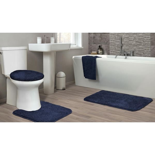  Smart Linen 3 Piece Bathroom Rug Set Includes Bath Rug, Contour  Mat and Toilet Lid Cover, Machine Washable, Super Soft Microfiber & Non  Slip Bath Rugs with Rubber Backing Solid (Navy