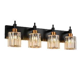 Orillia 27.56 in. 4-Light Black and Gold Bathroom Vanity Light Fixture Wall Sconce with Crystal