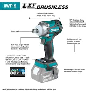 18V LXT Brushless Cordless 1/2 in. Impact Wrench Kit w/Detent Anvil 5.0Ah with 1/2 in. Impact Socket Set