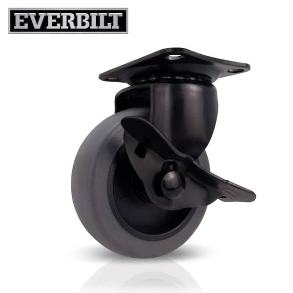 Everbilt 3 in. Gray Rubber Like TPR and Black Steel Swivel Plate Caster with Locking Brake and 175 lb. Load Rating