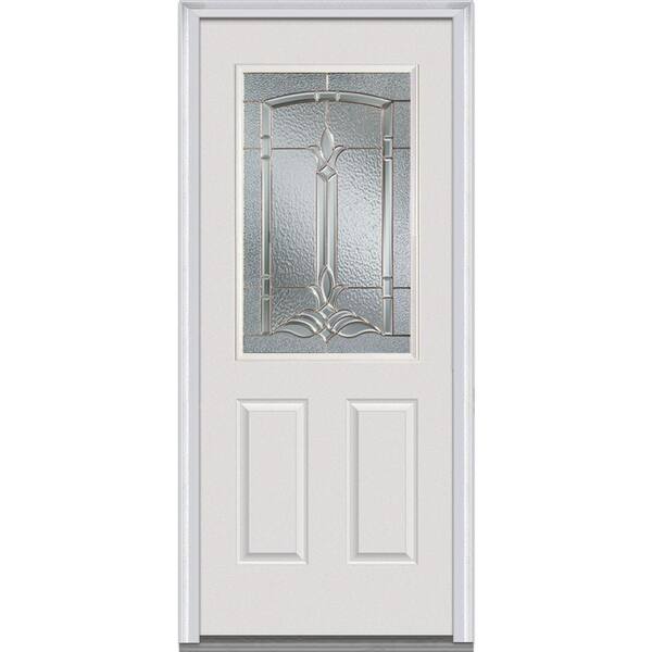 MMI Door 32 in. x 80 in. Bristol Left-Hand 1/2 Lite 2-Panel Classic Primed Steel Prehung Front Door