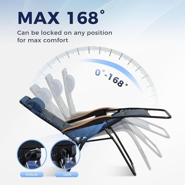 ITOPFOX Oversized Blue Metal Reclining Lawn Chair Wide Seat