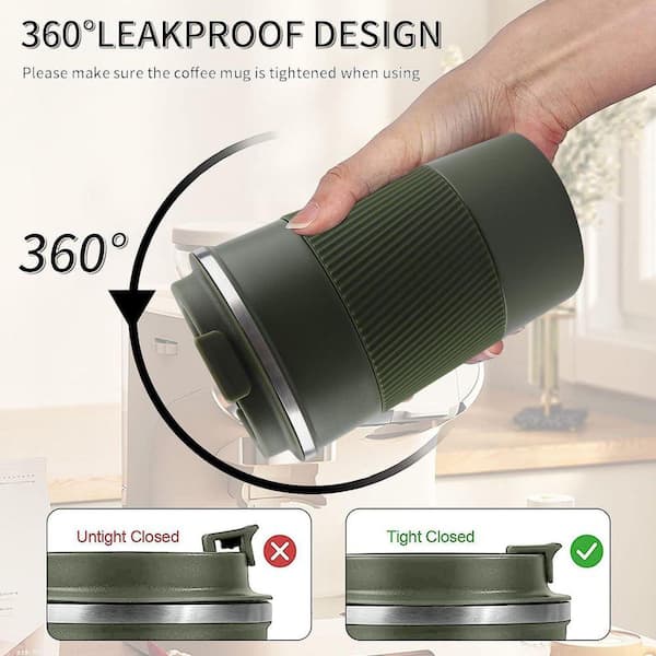12 oz. Green Stainless Steel Insulated Travel Coffee Mug Spill