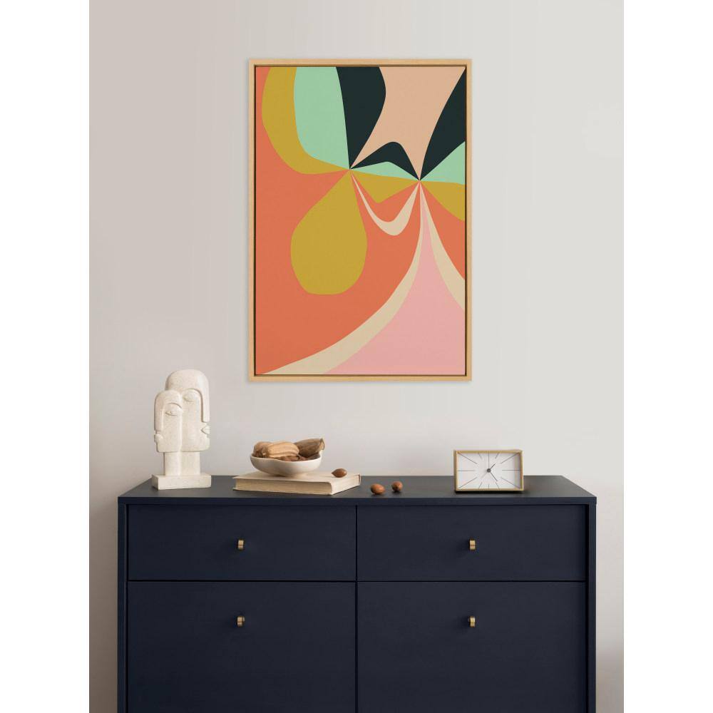 Retro Floral Abstract Canvas Wall Art in Natural Frame, 23" x 33"