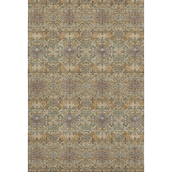 Mayfield Premium Machine Washable Abstract AMF2477 Gold 5 ft. x 7 ft. 6 in. Area Rug