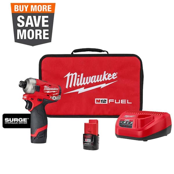 M12 FUEL SURGE 12V Lithium-Ion Brushless Cordless 1/4 in. Hex Impact Driver Compact Kit w/Two 2.0Ah Batteries, Bag