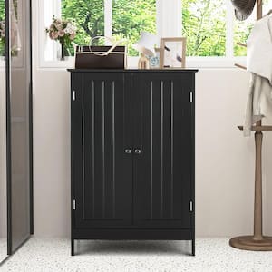 23.5 in. W x 14 in. D x 34.5 in. H Black Bathroom Floor Storage Linen Cabinet Double Door Kitchen Cupboard Shoe Cabinet