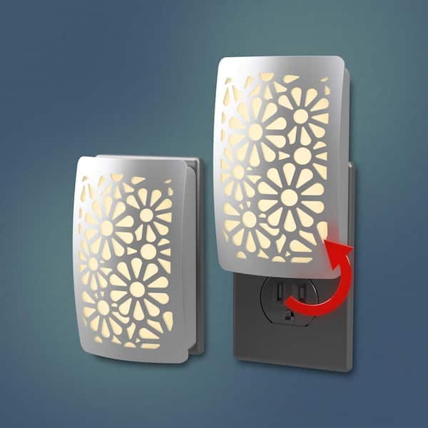 Satin Nickel Floral Decoplug LED Night Light