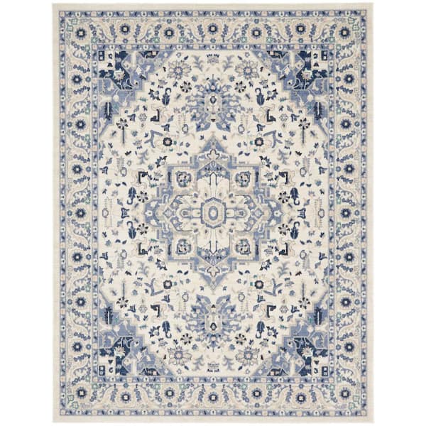 Nourison Passion Ivory/Grey 8 ft. x 10 ft. Center medallion Traditional Area Rug