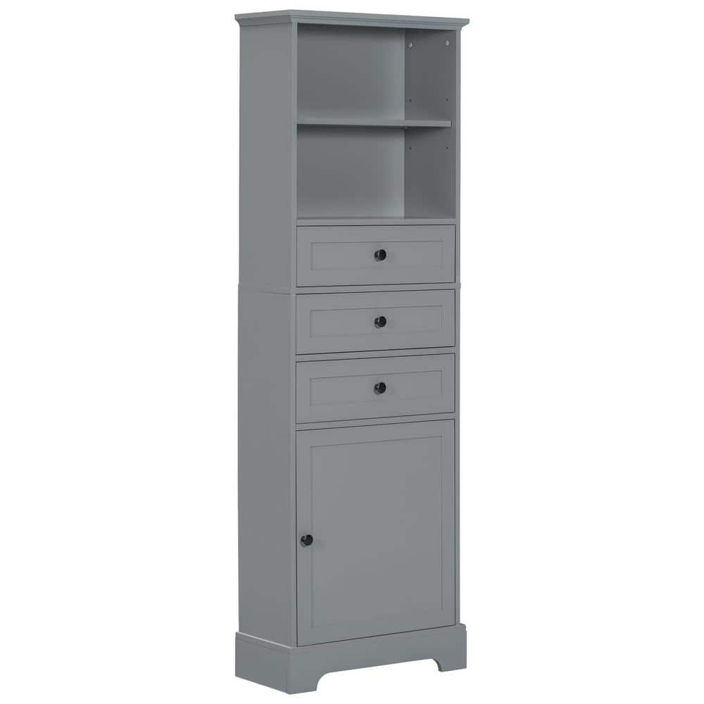22.00 in. W x 10.00 in. D x 68.30 in. H Gray Tall Storage Linen Cabinet wit
