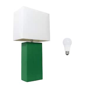 21 in. Green Modern Leather Wrapped Table Lamp, with LED Bulb Included