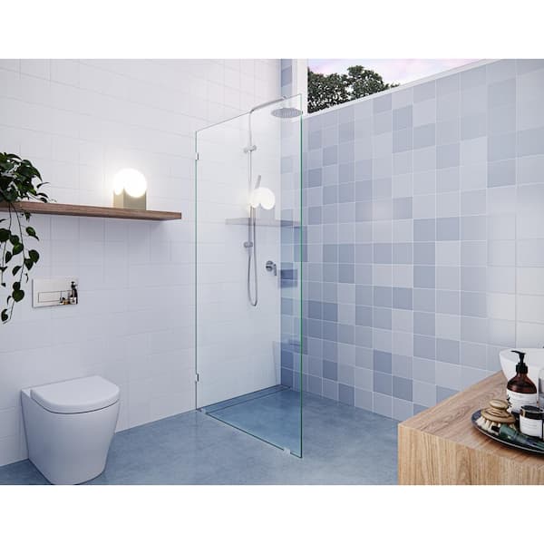 Glass Warehouse Vela 34.5 in. W x 78 in. H Frameless Fixed Single Panel Shower Door in Polished Nickel Without Handle