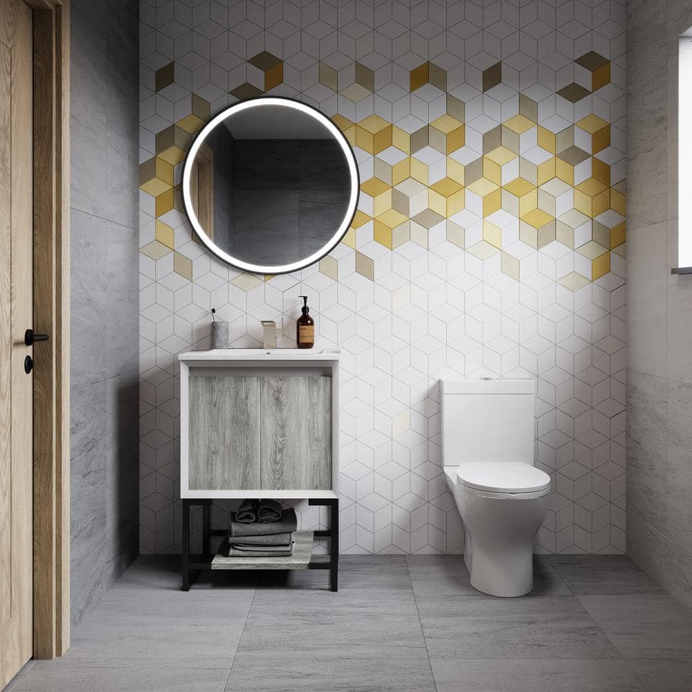 Marseille 24" Wax Oak and White Freestanding Bathroom Vanity