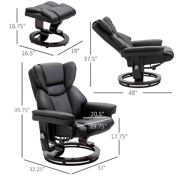 HOMCOM Brown Massage Recliner and Ottoman, PU Leisure Office Chair with 10 Vibration Points, Adjustable Backrest