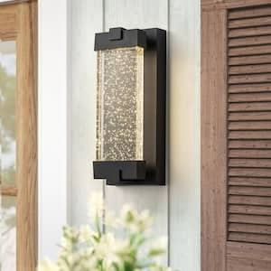 12.99 in. Black Modern Bubble Glass Integrated LED Outdoor Hardwired Garage and Porch Light Lantern Sconce