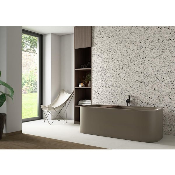 Kallisto Bisque White 8 in. x 9 in. Hexagon Terrazzo Look Matte Porcelain Floor and Wall Tile (9.9 sq. ft. /Case)