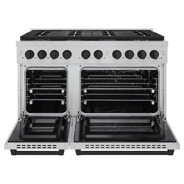 Autograph 48 in. 6.7 cu. ft. Paramount Gas Range with 8-Burner DuoPro Cooktop and Dual Ovens in Satin and Matte Black