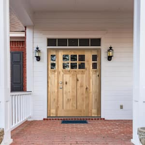 64 in. x 80 in. Craftsman Knotty Alder 2 Panel 6-Lite DS Unfinished Right-Hand Inswing Prehung Front Door/Sidelites