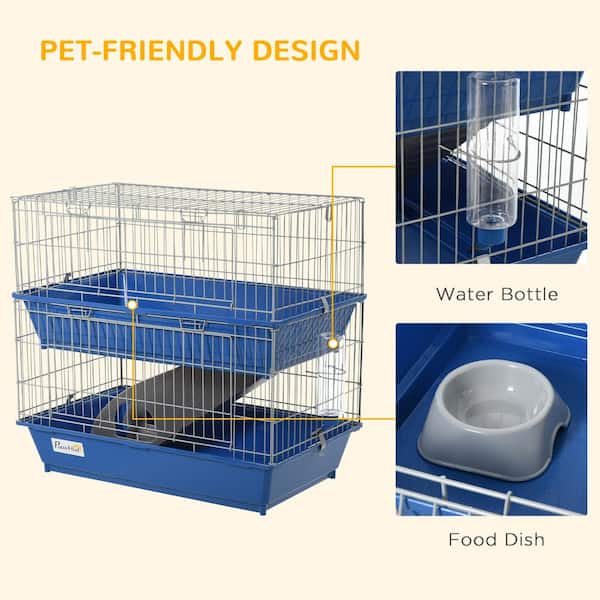 PawHut Small Animal Cage Guinea Pig Enclosure, Play House with 2 Doors,  Platform, Ramp, Dish and Bottle - 28 in. L D51-155 - The Home Depot