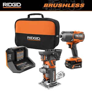 18V Brushless Cordless 2-Tool Combo Kit w/ High-Torque Impact Wrench, Compact Fixed Base Router, 4 Ah Battery, & Charger