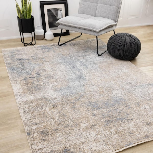 Orenda Collections 8 ft. x 10 ft. Beige Distressed, Organic Indoor Area Rug
