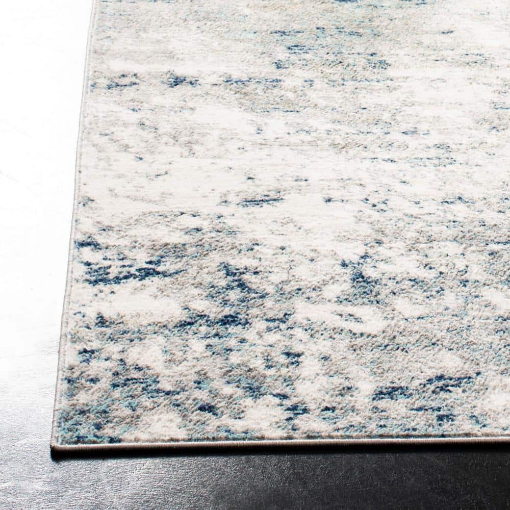 Contemporary Jasper Grey & Blue Abstract Synthetic Area Rug, 12' x 15'