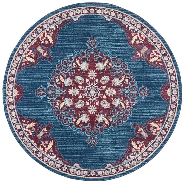 SAFAVIEH Brentwood Navy/Burgundy Doormat 3 ft. x 3 ft. Round Border Area Rug