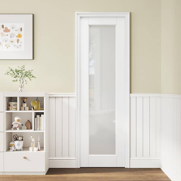 24 in. x 96 in. Solid Core MDF 1-Lite Tempered Frosted Glass and Manufacture Wood White Primed Interior Door Slab