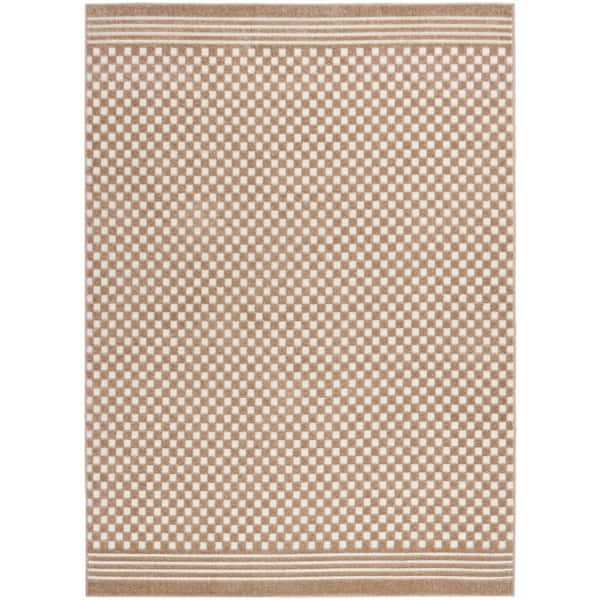 Nourison Casual Brown 7 ft. x 9 ft. Checker Contemporary Area Rug