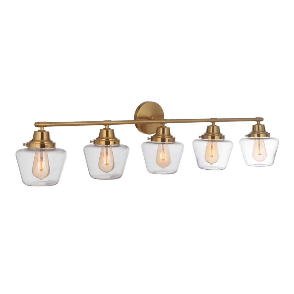 Essex 48'' Satin Brass 5-Light Vanity with Clear Glass Shades