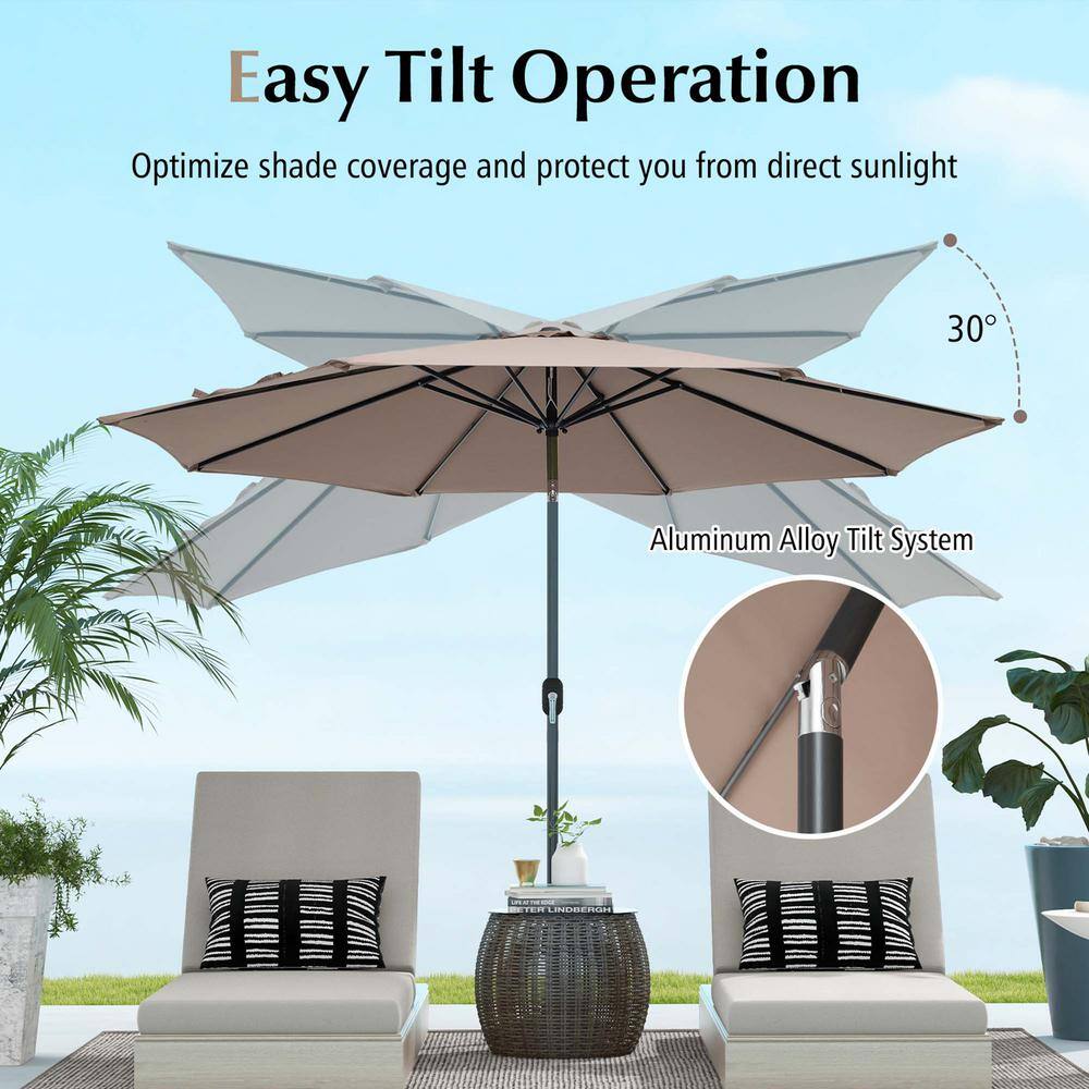 Tan 10ft Hexagon Steel Frame Patio Umbrella with Crank Lift