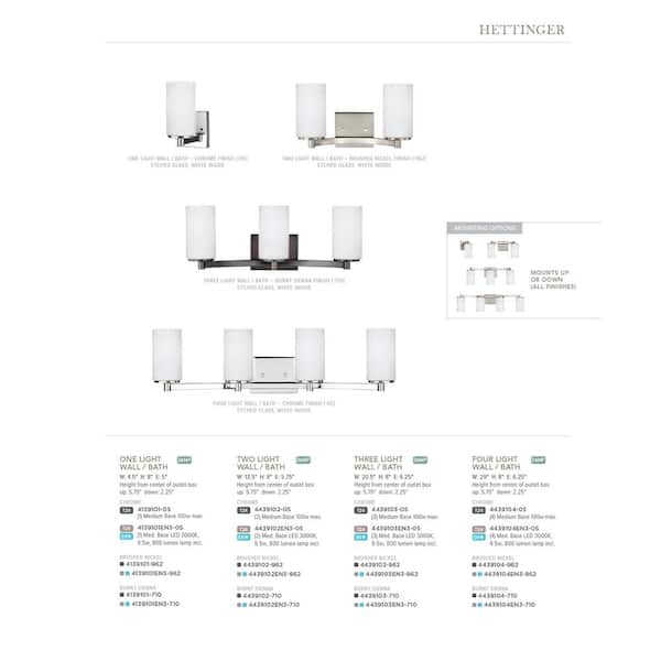 Generation Lighting - Hettinger 20 in. 3-Light Chrome Transitional Contemporary Wall Bathroom Vanity Light with White Glass and LED Bulbs