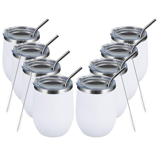 Wudkey 8-ack 12 oz. Wine Tumbler with Lids, 1-Bottle Double Wall Insulated  Stainless Steel Travel Tumbler, White BQ4D43_5