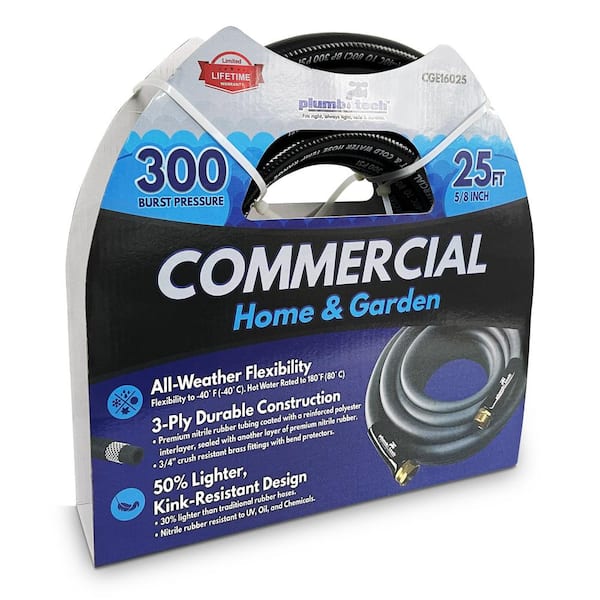 5/8 in dia. x 25 ft. Black Nitrile Rubber Multi-Purpose Hot/Cold Water Hose: Commercial Home and Garden BP 300-Piece