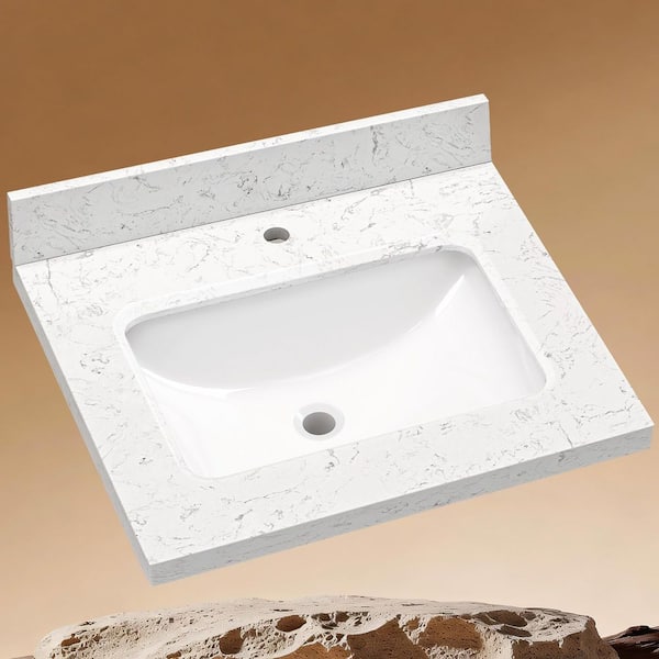 Zeafive Kar 24.4 in. W x 22 in. D Engineered Stone White