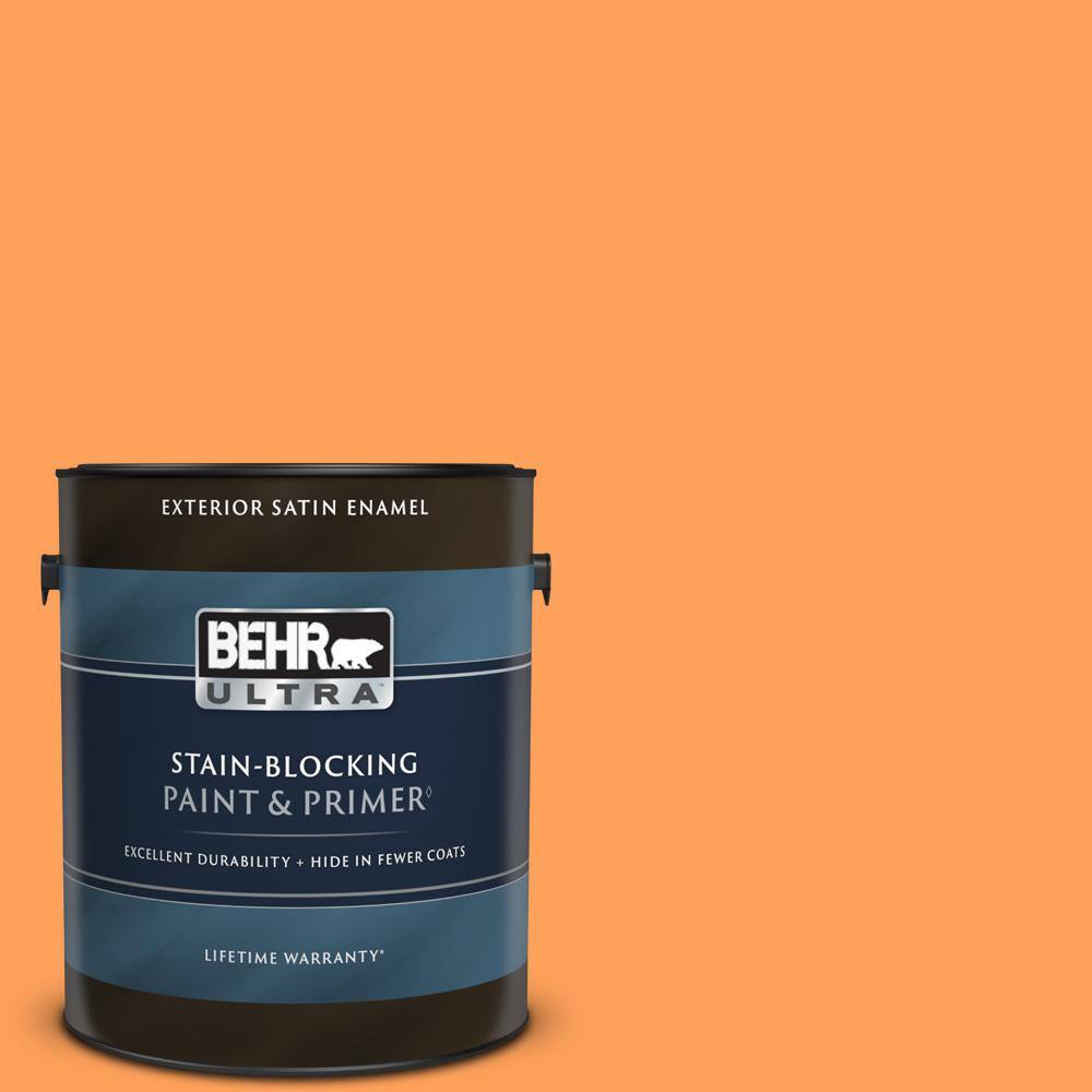 BEHR ULTRA 1 gal. T1510 Clarified Orange Satin Enamel Exterior Paint & Primer 985301 The