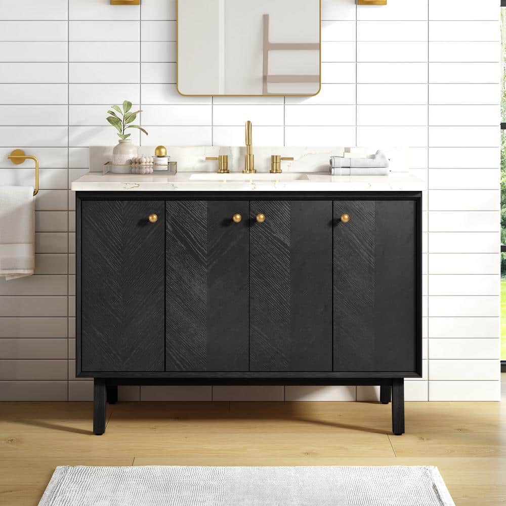 Adele 49 in. Single Sink Black Oak Bath Vanity with Calacatta White Quartz Top price history on PriceWatchPro
