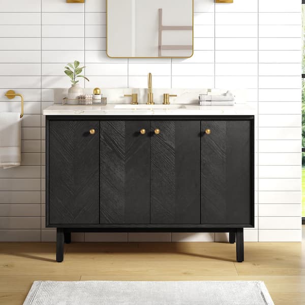 Avanity Adele 49 in. Single Sink Black Oak Bath Vanity with Calacatta White Quartz Top