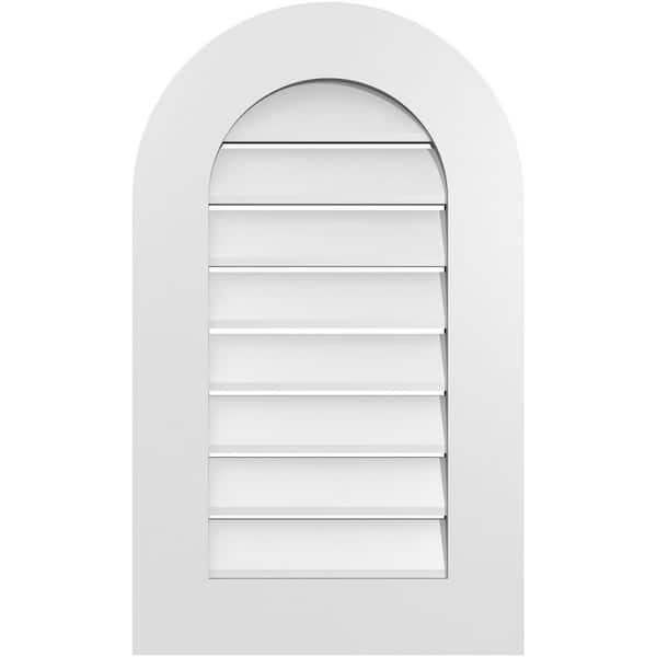 Ekena Millwork 18 in. x 30 in. Round Top White PVC Paintable Gable Louver Vent Functional