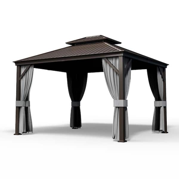 PamaPic 10 ft. x 12 ft. Brown Metal Hardtop Gazebo with