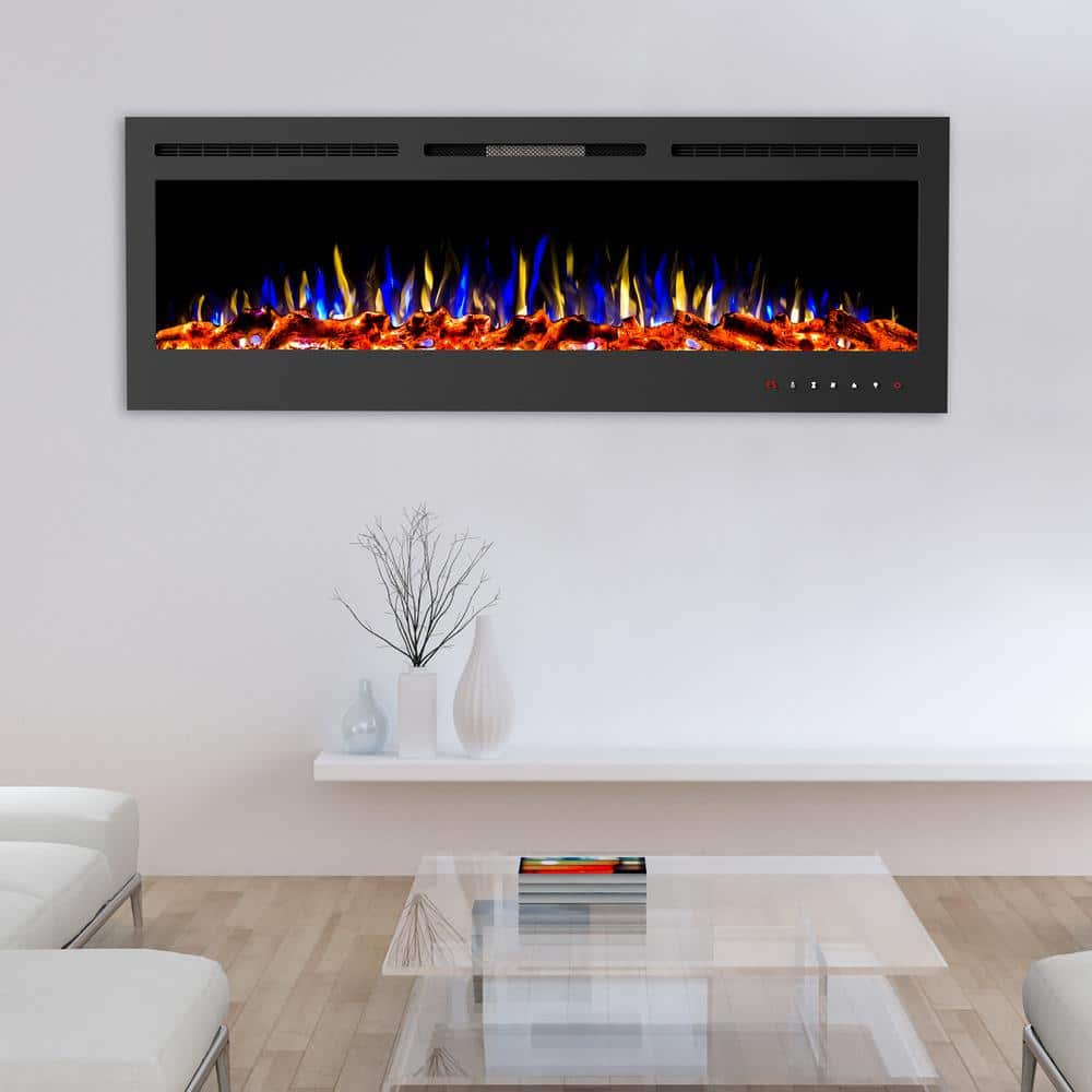 72 inch Electric Fireplace- Wall Mount or Recessed-3 Color LED Flame, 10 Em