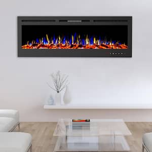 72 inch Electric Fireplace- Wall Mount or Recessed-3 Color LED Flame, 10 Ember Bed Colors, 3 Media-Touch Screen & Remote