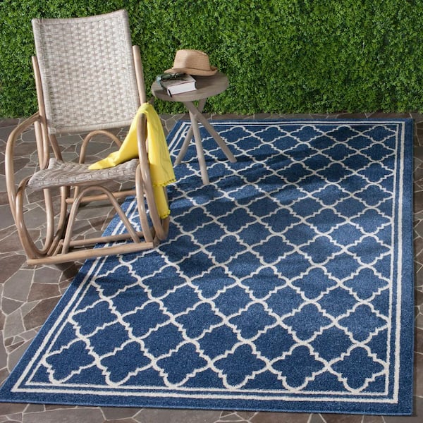 Amherst Navy/Beige Doormat 3 ft. x 4 ft. Border Multi-Trellis Area Rug