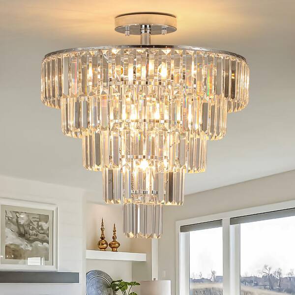 Crystal Style(クリスタイル) 19.7 in. 10-Light Chrome Flush Mount Chandelier with Crystals